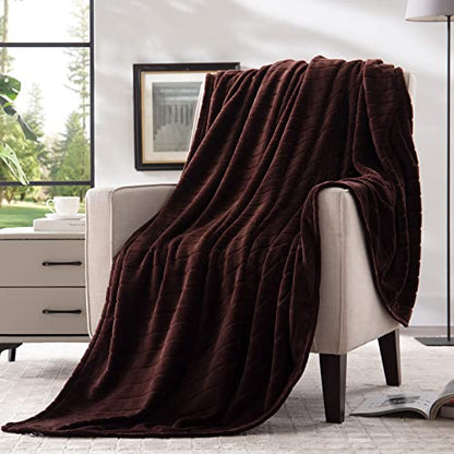 Bertte Plush Throw Blanket Super Soft Fuzzy Warm Blanket | 330 GSM Lightweight Fluffy Cozy Luxury Decorative Stripe Blanket for Bed Couch - 50"x 60", Brown