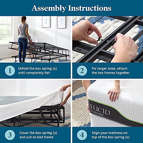 LUCID 5 Inch Memory Foam Bamboo Charcoal Mattress and 9 Inch Steel Foldable Full Box Spring Foundation with Center Support Bolts and Cover