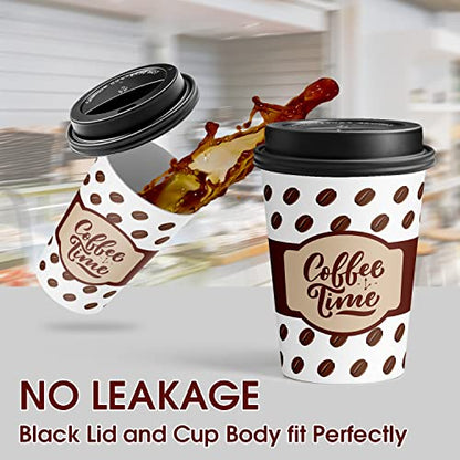 Ginkgo Coffee Cups with Lids 12 oz, 92 Pack Disposable To Go Coffee Cups for Cappuccino, Hot Beverages, Coffee, Cocoa, Chocolate - Coffee Time