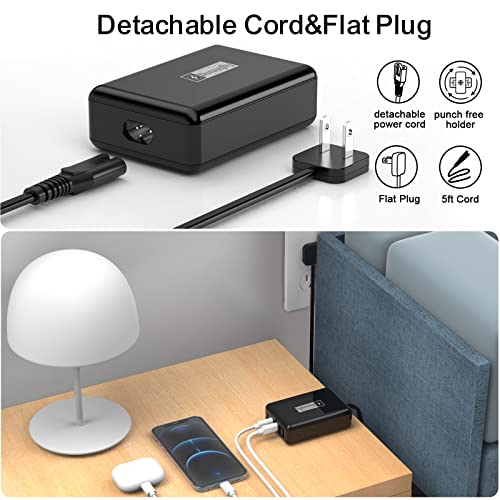USB C Charger Fast Charging 100W, 5 Ports Charging Blocks Ultra Thin Flat Plug, USB Charging Station with 360° Rotated Adhesive Punch-Free Holder, Charging Hub for Laptops, Tablets, Cellphones Stuff