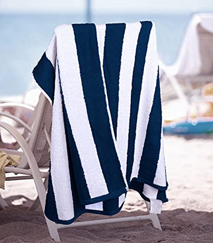 Utopia Towels [4 Pack Cabana Stripe Beach Towel, (30 x 60 Inches) Oversized 100% Ring Spun Cotton Pool Towels, Highly Absorbent Quick Dry Bath Towels for Bathroom, and Swim Towel (Navy)
