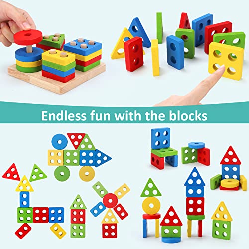 Qizebaby Montessori Toys for 2 Year Old Boys Girls, 6PCS Kids Wooden Toys, Baby Boy Toys 3-6 Year Old, Preschool Educational Learning Toy for Kids Ages 3 4 5 6+, Birthday Gifts