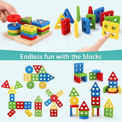 Qizebaby Montessori Toys for 2 Year Old Boys Girls, 6PCS Kids Wooden Toys, Baby Boy Toys 3-6 Year Old, Preschool Educational Learning Toy for Kids Ages 3 4 5 6+, Birthday Gifts