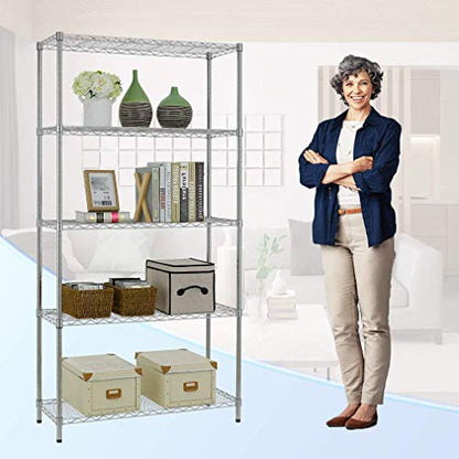 BestOffice 14''Wx36''Dx72''H NSF Wire Shelf Metal 5 Shelf Wire Shelving Unit Storage Shelves Heavy Duty Height Adjustable Utility Commercial Grade Steel Layer Shelf Rack Organizer,Chrome
