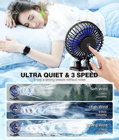 JZCreater USB Desk Fan, Mini Fan Portable, 3 Speeds Desktop Table Cooling Fan, Plug in Power Fan, Rotation Strong Wind, Quiet Personal Small Fan for Home Desktop Office Travel Bedroom, Black Blue