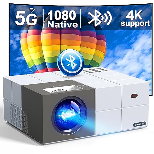 Native 1080P 5G WiFi Bluetooth Projector 4K Support, 350 ANSI YOWHICK Outdoor Movie Projector with Screen and 300" Display, Video Projector Compatible w/iOS/Android/Win/TV/PS5, White