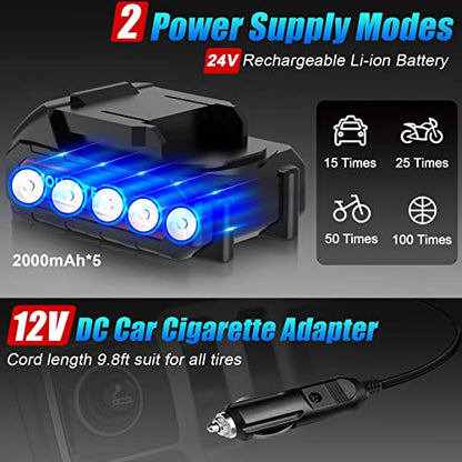 Amourate 24V Air Compressor Tire Inflator Portable for Car, Cordless Air Pump (150 PSI) with 12V Car Adapter Rechargeable Battery,Digital Pressure Gauge,Auto-off inflating Red