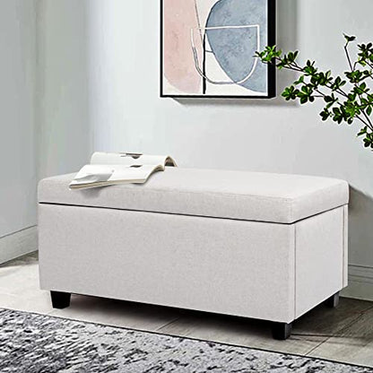 Homestripe Upholstered Storage Ottoman and Entryway Bench for Living Room, Set of 1,White