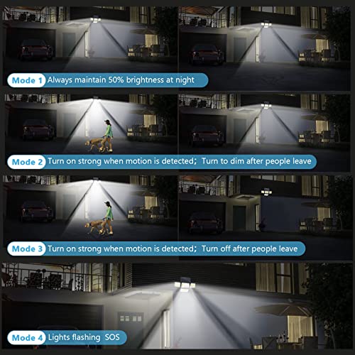 Mokot Solar Outdoor Lights, 288 LED IP65 Waterproof Motion Sensor Outdoor Lights with Remote Control, 4 Heads Solar Flood Wall Lights for Outside Garden Patio Yard - 2Pack