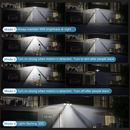 Mokot Solar Outdoor Lights, 288 LED IP65 Waterproof Motion Sensor Outdoor Lights with Remote Control, 4 Heads Solar Flood Wall Lights for Outside Garden Patio Yard - 2Pack