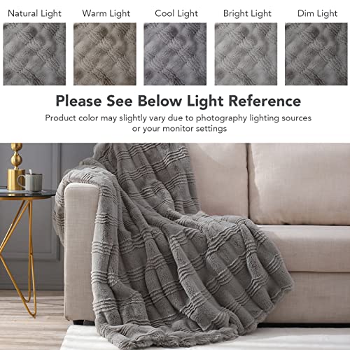 LuxenrelaX Plush Faux Fur Throw Blanket, Elegant Fuzzy Blanket with Water Wave Pattern, Warm Fluffy Blanket for Bed, Couch, Grey, 50x60 inches