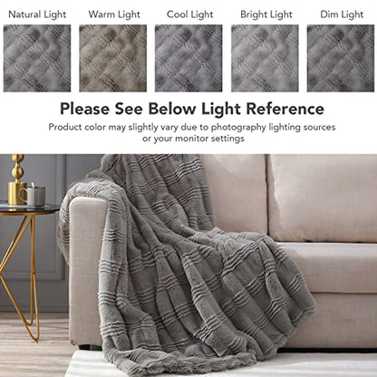 LuxenrelaX Plush Faux Fur Throw Blanket, Elegant Fuzzy Blanket with Water Wave Pattern, Warm Fluffy Blanket for Bed, Couch, Grey, 50x60 inches