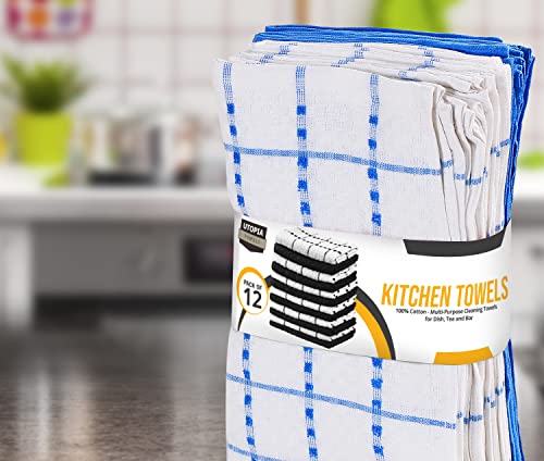 Utopia Towels Kitchen Towels [12 Pack], 15 x 25 Inches, 100% Ring Spun Cotton Super Soft and Absorbent Linen Dish Towels, Tea Towels and Bar Towels Set (Blue)