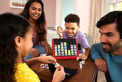Mattel Games UNO Quatro Game with Colored Tiles & Plastic Game Grid for Adult, Family & Game Night, 2 to 4 Players Ages 7 Years & Up