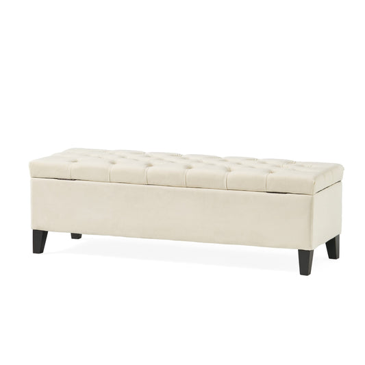 Christopher Knight Home Ottilie Velvet Storage Ottoman, Ivory 17.5”D x 51.0”W x 17.00”H