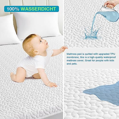 Mooreeke Premium 100% Waterproof Luxury Tencel Mattress Protector Twin Size Breathable Mattress Pad, Deep Pocket Fitted Mattress Cover Smooth Noiseless Softer Than Terry Cotton Bamboo Machine Washable