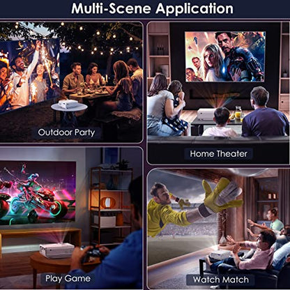 YOWHICK Projector with 5G WiFi Bluetooth Projector, Native 1080P Outdoor Projector 4K Support, Mini Portable Movie Video Projector with Screen, for HDMI, VGA, USB, Laptop, iOS & Android Phone