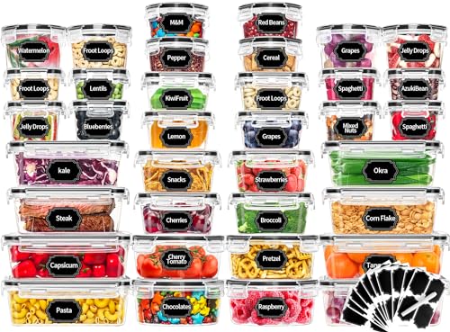 Skroam 72 piece Food Storage Containers Set with Airtight Lids (36 Containers & 36 Lids), Plastic Leak-Proof Kitchen Storage Containers for Pantry Organizers and storage - Meal Prep, Lunch Containers
