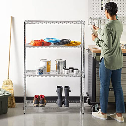Amazon Basics 4-Shelf Adjustable, Heavy Duty Storage Shelving Unit (350 lbs loading capacity per shelf), Steel Organizer Wire Rack, Chrome Silver, 36" L x 14" W x 54" H