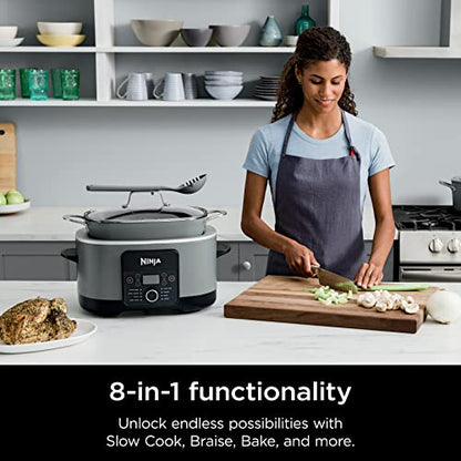 Ninja MC1001 Foodi PossibleCooker PRO 8.5 Quart Multi-Cooker, with 8-in-1 Slow Cooker, Dutch Oven, Steamer & More, Glass Lid Integrated Spoon, Nonstick, Oven Safe Pot to 500°F, Sea Salt Gray