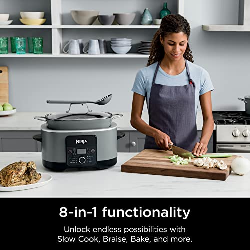 Ninja MC1001C Foodi PossibleCooker PRO 8.5 Quart Multi-Cooker, with 8-in-1 Slow Cooker, Dutch Oven, Steamer & More, Glass Lid & Integrated Spoon, Nonstick, Oven Safe Pot to 500°F, Sea Salt Gray