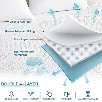 Mooreeke Premium 100% Waterproof Luxury Tencel Mattress Protector Twin Size Breathable Mattress Pad, Deep Pocket Fitted Mattress Cover Smooth Noiseless Softer Than Terry Cotton Bamboo Machine Washable