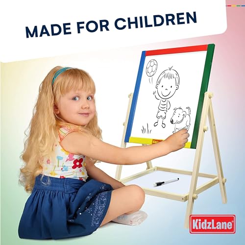 Kidzlane Art Easel for Kids | Wooden Toddler Easel | Double Sided Standing Chalkboard/Dry Erase Board for Kids | Toddler Drawing Board with Accessories | 25.75" Blackboard & Whiteboard for Kids