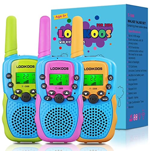 LOOIKOOS Walkie Talkies for Kids, 3 KMs Long Range Walky Talky Radio Kid Toy Gifts for Boys and Girls 3 Pack