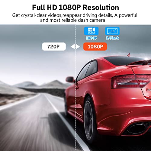 Dash Cam, Dash Camera for Car,3 Inch LCD Screen, 1080P Full HD Car Dashboard Recorder, 120° Wide Angle Dashcam, Gravity Sensor, WDR, Loop Recording, Motion Detection