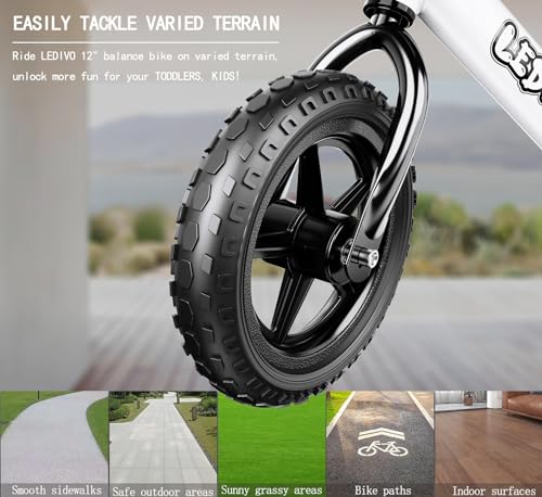 LEDIVO Toddler Balance Bike 2 Year Old, Age 18 Months to 5 Years Old, 12" Push Bicycle w/Customize Plate (4 Sets of Stickers & Toy Duck Included), Kids Balancing Gift Bike for 3-4 yrs Boys Girls