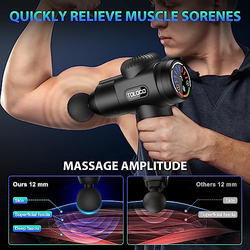 TOLOCO Massage Gun, Muscle Deep Tissue Massager for Athletes for Any Pain Relief, 10 Massages Heads with Silent Brushless Motor, Gifts for Men&Women, Black