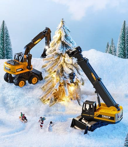 Geyiie Excavator Toys Truck, Construction Truck Crane Toys for Kids 3-5, Bulldozer Toys Lifting Crane Toys for Boys Girls Gifts Outdoor Tractor for Sand Party Favor