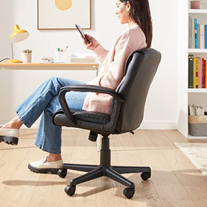 Amazon Basics Padded Office Desk Chair with Armrests, Adjustable Height/Tilt, 360-Degree Swivel, 275Lb Capacity, 24.2"D x 24"W x 34.8"H, Black