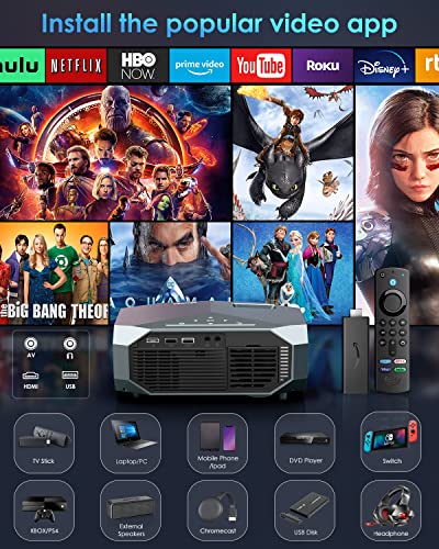 YOWHICK Projector with 5G WiFi and Bluetooth, Native 1080P Outdoor Portable Video Projector Support 4K, Home Theater Movie Projector Compatible with HDMI, USB, Laptop, iOS & Android Phone