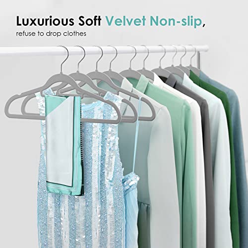 Velvet Hangers Non Slip Felt Hangers, DUDUCOFU 30 Pack Grey Velvet Hangers Clothes Hangers Space Saving Slim Hangers with 360 Degree Swivel Hook for Suits Coats, Jackets, Pants, and Dress Clothes
