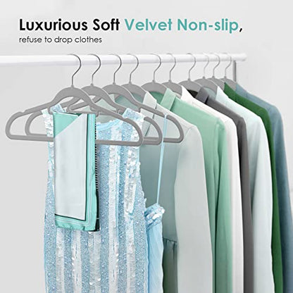 Velvet Hangers Non Slip Felt Hangers, DUDUCOFU 30 Pack Grey Velvet Hangers Clothes Hangers Space Saving Slim Hangers with 360 Degree Swivel Hook for Suits Coats, Jackets, Pants, and Dress Clothes