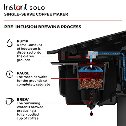 Instant Solo Single Serve Coffee Maker, From the Makers of Instant Pot, K-Cup Pod Compatible Coffee Brewer, Includes Reusable Coffee Pod & Bold Setting, Brew 8 to 12oz., 40oz. Water Reservoir, Black