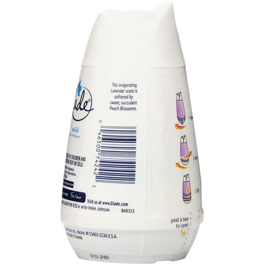 Glade Solid Air Freshener, Deodorizer for Home and Bathroom, Lavender & Peach Blossom, 6 Oz