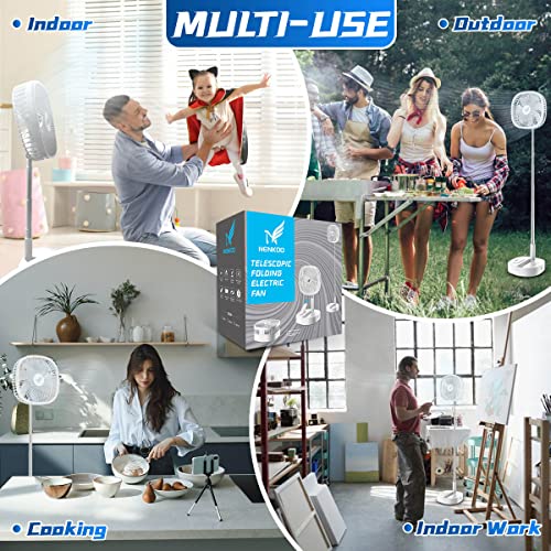 Nenkoo Battery Operated Fan, 8" Portable Oscillating Travel Fan 12500mAh with 4 Speed Timing Remote Control, White Desk Fan, Table Fan Adjustable Height 14.6"-40.2", Retractable Fan Travel Cruise