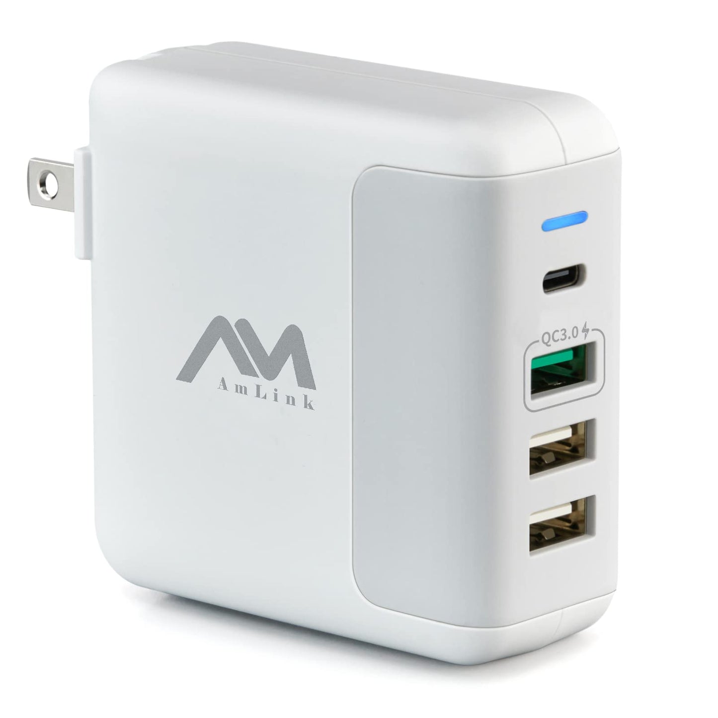 AMLINK 40W USB C Charger - 4 Port USB Wall Charger, QC 3.0 Fast Charging Block, Compact Wall Charger Foldable Plug Adapter for iPhone 15 14 13 12 11 Pro Max, Samsung, iPad Pro, Pixel, MacBook Air