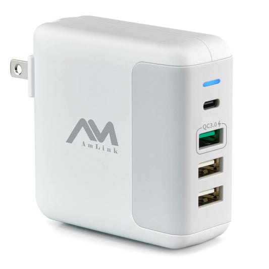 AMLINK 40W USB C Charger - 4 Port USB Wall Charger, QC 3.0 Fast Charging Block, Compact Wall Charger Foldable Plug Adapter for iPhone 15 14 13 12 11 Pro Max, Samsung, iPad Pro, Pixel, MacBook Air