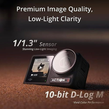 DJI Osmo Action 4 Standard Combo - 4K/120fps Waterproof Action Camera with a 1/1.3-Inch Sensor, Stunning Low-Light Imaging, 10-bit & D-Log M Color Performance, Long-Lasting 160 Mins, Outdoor Camera