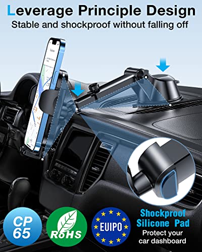 HTU 𝟮𝟬𝟮𝟯 𝐔𝐩𝐠𝐫𝐚𝐝𝐞𝐝 Cell Phone Holder for Car【Powerful Suction Cup Never Fall】 Universal Car Phone Holder Mount for Dashboard Windshield Air Vent Long Arm Cell Phone Car Mount Thick Case