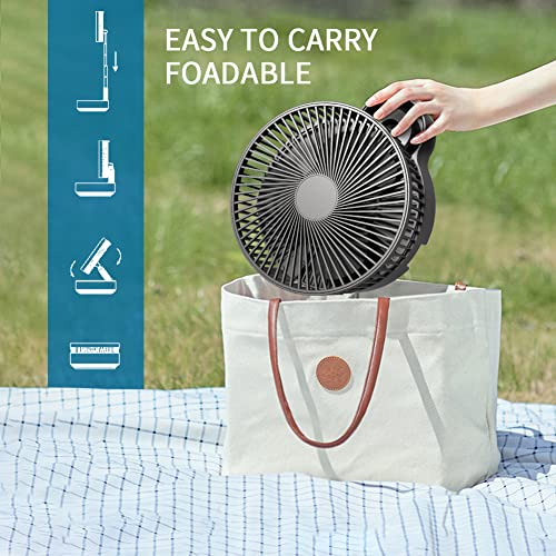 ALAGOON Black Foldaway Oscillating Standing Fan, 10000mAh Rechargeable Battery Operated Pedestal Fan for Bedroom, Portable Height Adjustable Floor/Standing Fan for Camping, Outdoor, Room（8inches）…