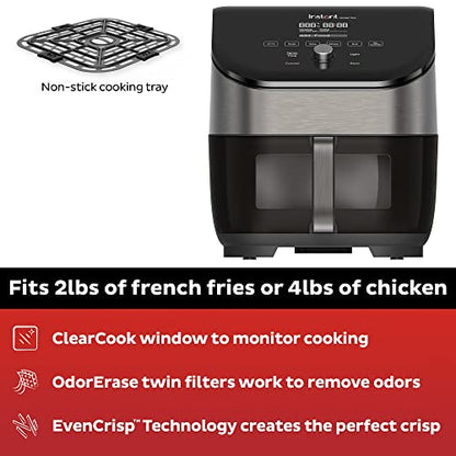 Instant Vortex Plus 6QT Air Fryer with Odor Erase Technology, 6-in-1 Functions that Crisps, Roasts, Broils, Dehydrates, Bakes & Reheats, 100+ In-App Recipes, from the Makers of Instant Pot, Black