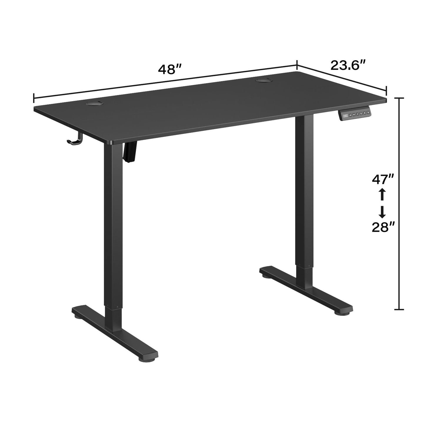 UPGRAVITY Height Adjustable Electric Standing Desk, 48 x 24 Inches Ergonomic Stand up Table, Sit Stand Home Office Desk with Splice Board, Black Frame/Black Top (Black, 48 inches)