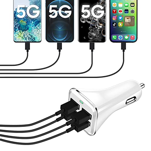 Car Charger Adapter, QC 3.0 USB car Charger, 4-Port Multi 9.6 Amp 48W Fast Car Charger Compatible with iPhone 14/13/12/11 Pro Max, Samsung Galaxy S22 Note20, LG, Pixel [2PACK].