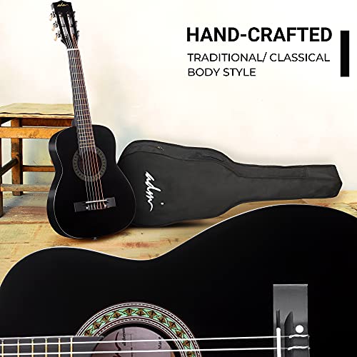 ADM Beginner Acoustic Classical Guitar 30 Inch Nylon Strings Wooden Guitar Bundle Kit for Kid Boy Girl Student Youth Guitarra Free Online Lessons with Gig Bag, Strap, Tuner, String, Pick, Black Color