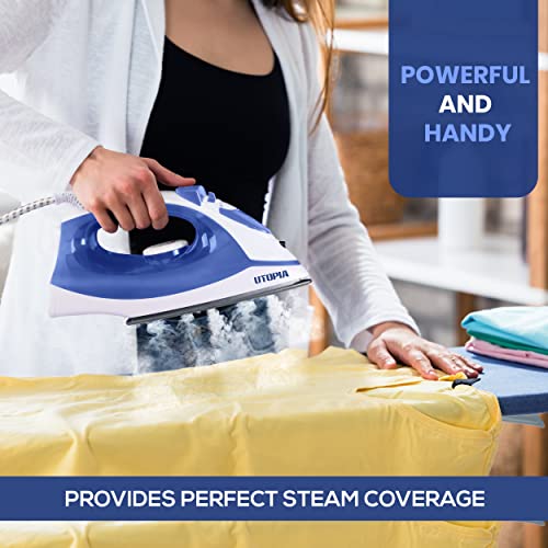 Utopia Home Steam Iron for Clothes - Non-Stick Soleplate - 1200W Clothes Iron - Textile Iron 2.3 meter Long Cord Adjustable Thermostat Control, Overheat Safety Protection & Variable Steam Control Blue
