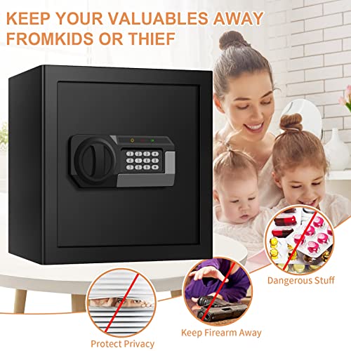 1.6 Cub Home Safe Box Fireproof Waterproof with Anti-Theft Alarm, Removable Shelf, Digital Fire Safe with Keypad Led Indicator, Security Money Safe for Firearm Ammo Cash Jewelry Medicines Document
